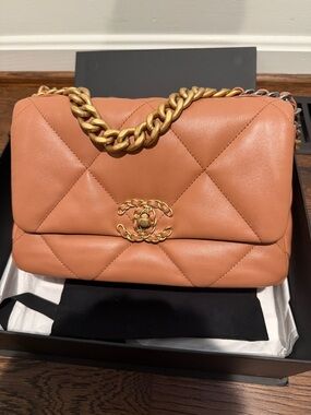 Chanel 19 Small Medium Caramel Brown Flap Bag